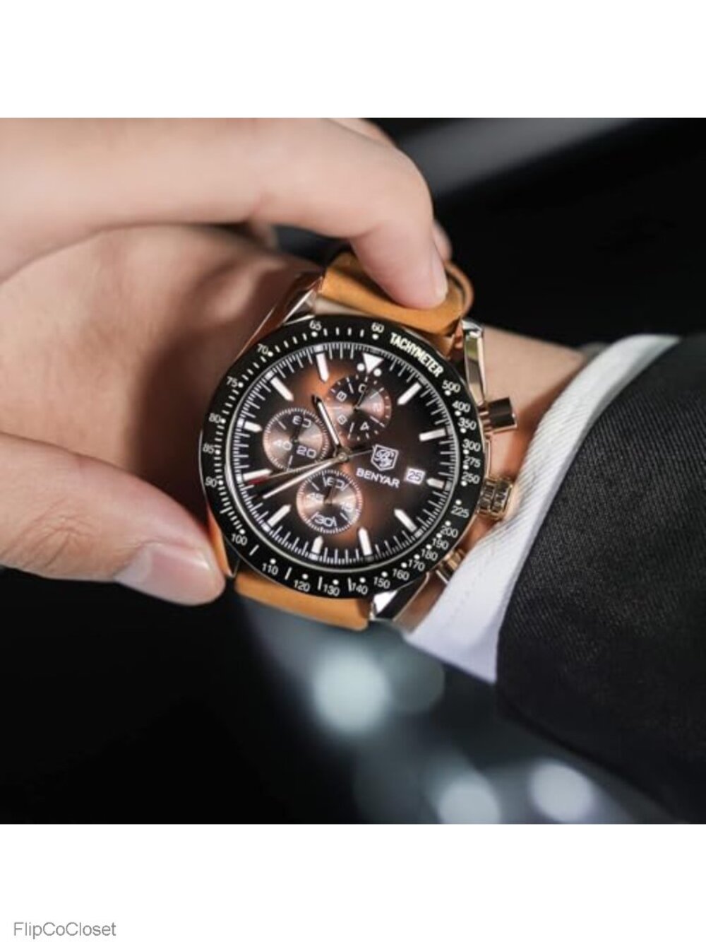Men's Chronograph Quartz Watch Stainless Steel Case Silicone Strap - Picture 2 of 6